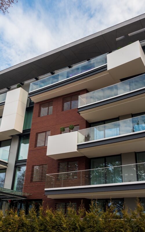 Modern apartment house during the day, Bucharest, Romania
